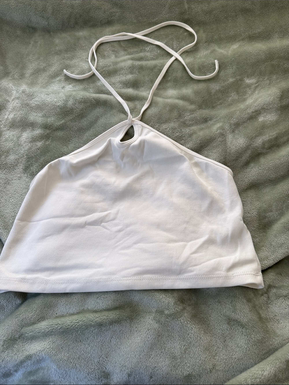 Zara White Ribbed Halter Crop Top